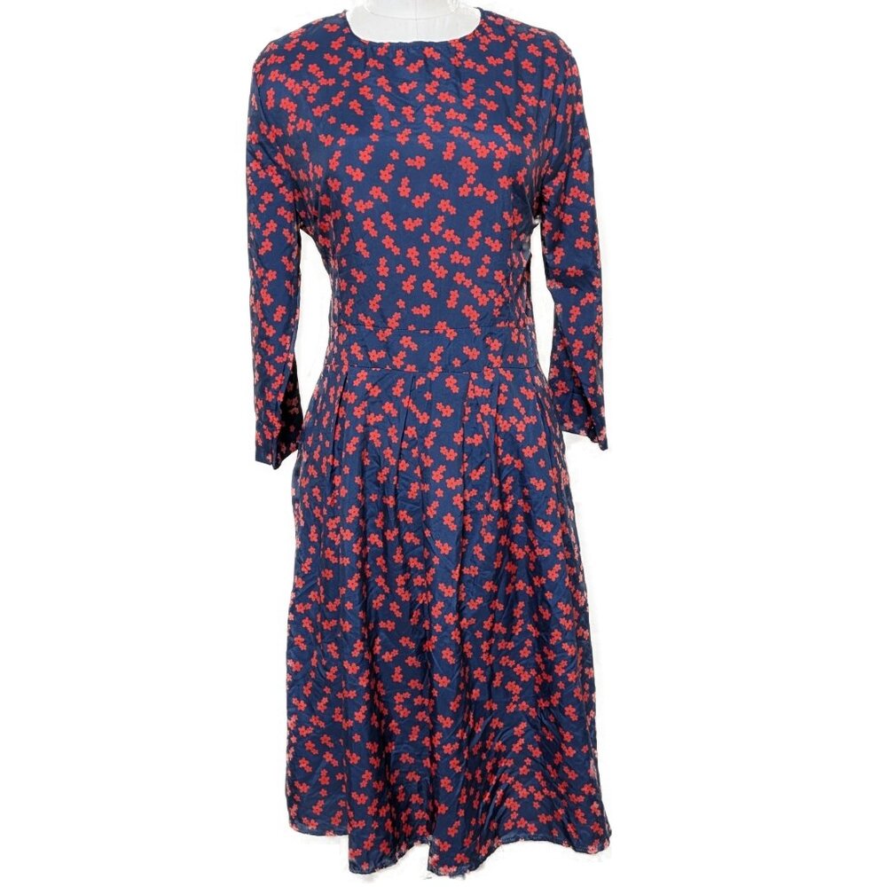 Retro Vintage Inspired 3/4 Sleeve Floral Midi Dress SZ M - Picture 2 of 5